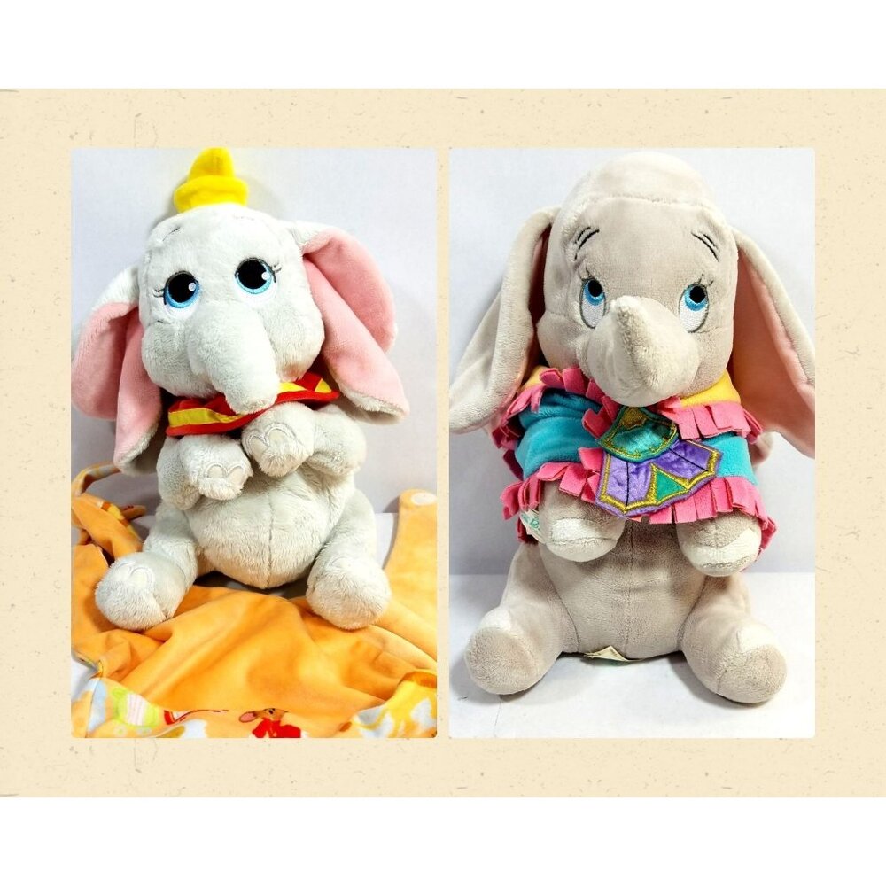 Disney Swaddle Baby Dumbo lot of 2 fringe blanket Lovey Babies Plush 10” Elephan